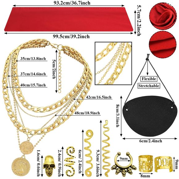 Pirate Costume Accessoriess For Women Layered Golden Pirate Necklace Bandana🐟 - Picture 5 of 7